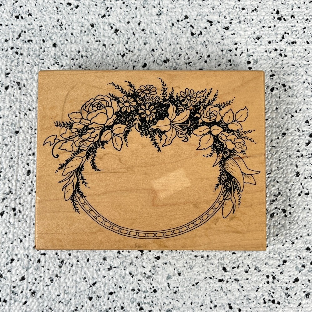 Vintage 1989 Rubber‎ Stamp PSX Floral Wreath K-413 Frame Border USA